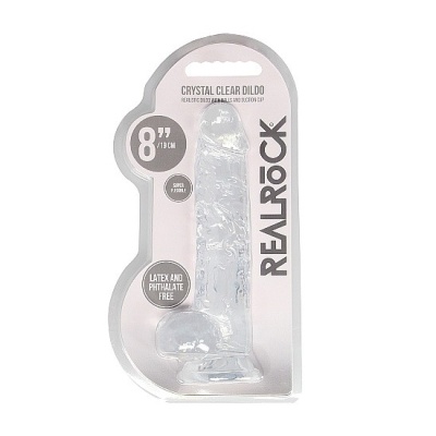 Dildo realistyczne z jądrami REALROCK CRYSTAL CLEAR - przezroczyste, z przyssawką, 21 cm - 1 2