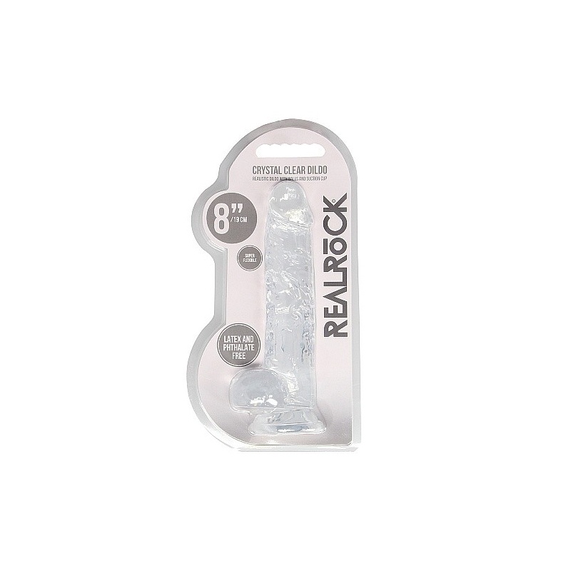 Dildo realistyczne z jądrami REALROCK CRYSTAL CLEAR - przezroczyste, z przyssawką, 21 cm - 2