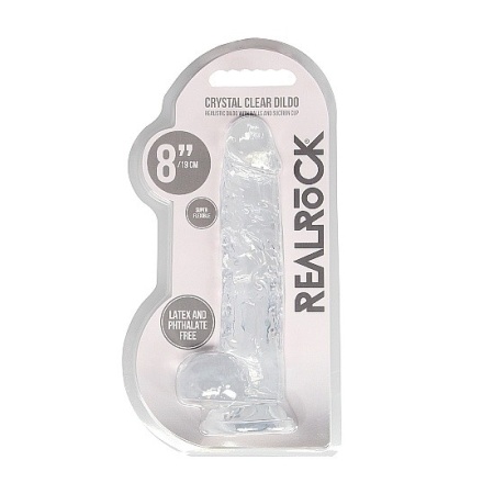 Dildo realistyczne z jądrami REALROCK CRYSTAL CLEAR - przezroczyste, z przyssawką, 21 cm - 2