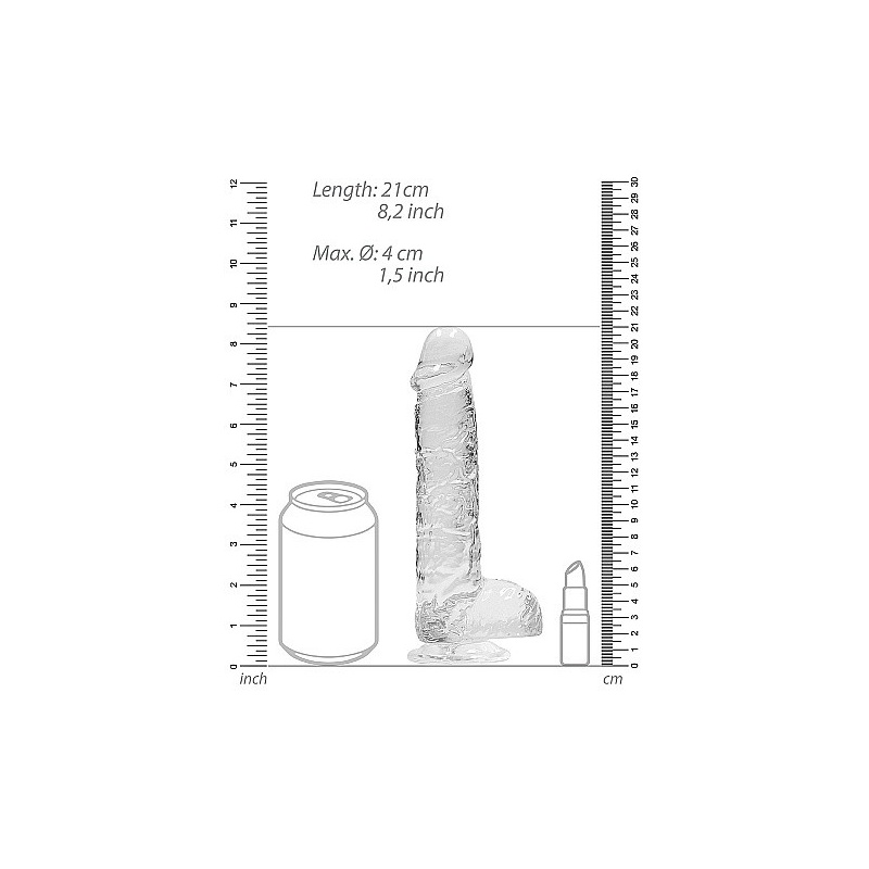 Dildo realistyczne z jądrami REALROCK CRYSTAL CLEAR - przezroczyste, z przyssawką, 21 cm - 4