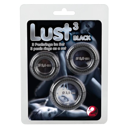 Lust 3 Cock Rings black – zestaw 3 silikonowych pierścieni uciskowych na prącie o średnicach 2,6 / 3,0 / 3,5 cm - 2