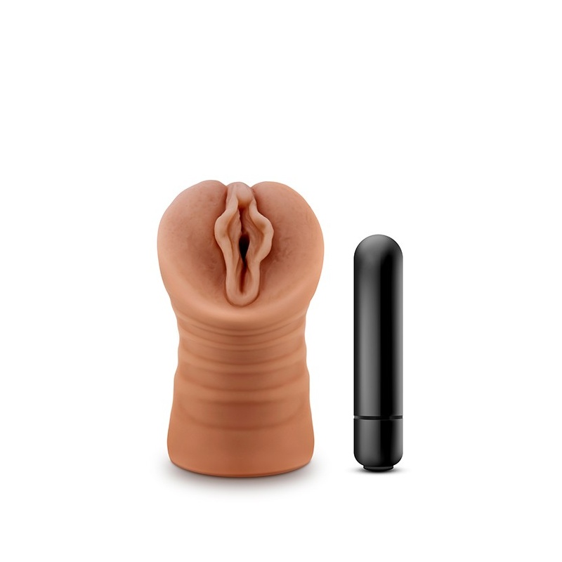 Stroker Sofia Mocha - otwarty, teksturowany kanał z wibrującym bulletem, długość użytkowa ok. 20 cm - 1