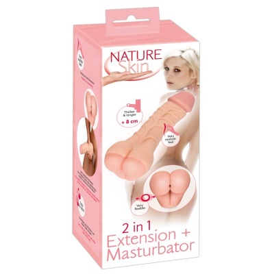 Przedłużka penisa i masturbator 2w1 Nature Skin 2in1 Extension+Mas, TPE, 21 cm - 1
