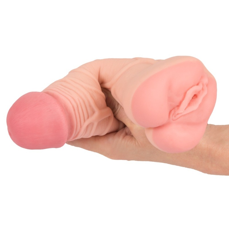 Masturbator i przedłużka 2 w 1 Nature Skin — elastyczny tunel stymulujący z TPE, długość całkowita 22,1 cm, głębokość wkładania - 5