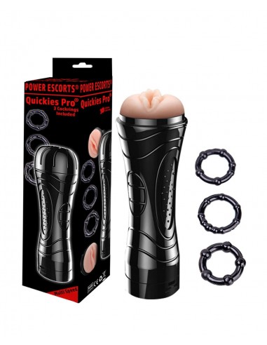 Quickes Pro - Vibrating Masturbator + 3 Pack Cockring - Masturbatory i Sztuczne pochwy - 1