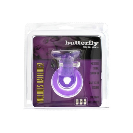Butterfly Purple – podwójny pierścień erekcyjny z wibrującym stymulatorem łechtaczki (średnica 5,8 cm) - 2