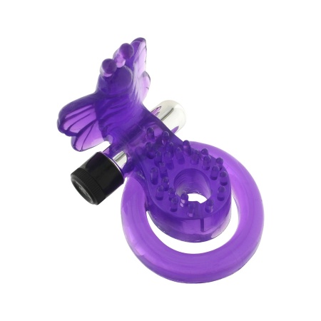 Butterfly Purple – podwójny pierścień erekcyjny z wibrującym stymulatorem łechtaczki (średnica 5,8 cm) - 1