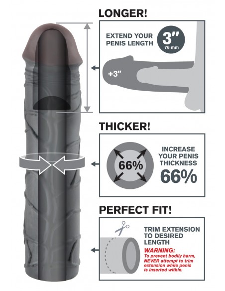 Stymulator-FX MEGA 3"""" EXTENSION BLACK - Przedłużki i nakładki na penisa - 3