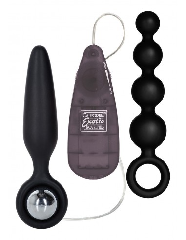 Plug/vibr-BOOTY CALL BOOTY VIBRO KIT BLACK - Kulki i korki analne wibrujące - 1