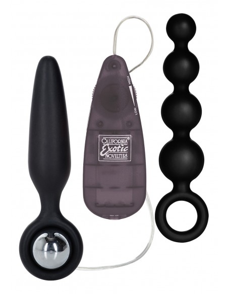 Plug/vibr-BOOTY CALL BOOTY VIBRO KIT BLACK - Kulki i korki analne wibrujące - 1