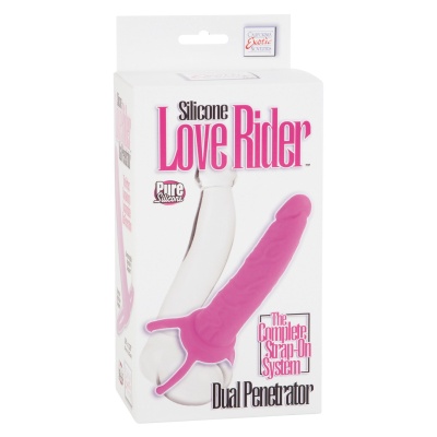 Silicone Dual Penetrator Pink - strap-on bez uprzęży do podwójnej penetracji, długość 14 cm, średnica 3,25 cm - 1 2