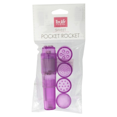 Masażer kieszonkowy Pocket Rocket Purple z 4 wymiennymi główkami, 10,5 cm - 1