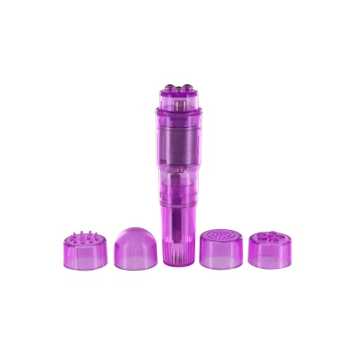 Masażer kieszonkowy Pocket Rocket Purple z 4 wymiennymi główkami, 10,5 cm - 1 2