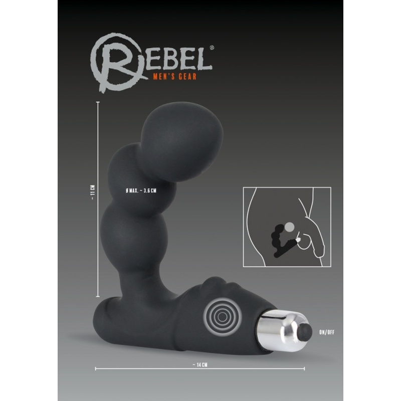 Stymulator prostaty Rebel – zakrzywiony wibrator punktu P z kulowymi segmentami wtyczka 11 cm, średnica 1,7–3,6 cm - 5