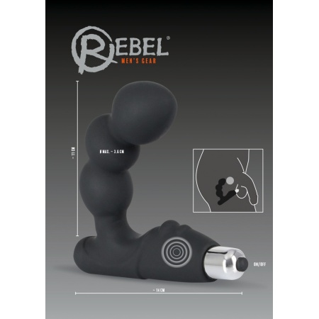 Stymulator prostaty Rebel – zakrzywiony wibrator punktu P z kulowymi segmentami wtyczka 11 cm, średnica 1,7–3,6 cm - 5