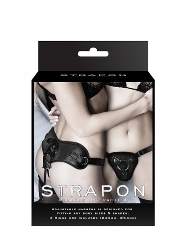 Uprząż na Dildo Strapon BLACK PU HARNESS WITH TWO RINGS - Uprzęże Strapon - 1