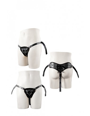 Uprząż na Dildo Strapon BLACK PU HARNESS WITH TWO RINGS - Uprzęże Strapon - 2