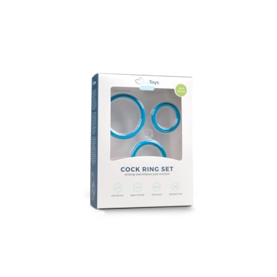 Zestaw pierścieni erekcyjnych Cock Ring Set Blue (ET229BLU) - trzy elastyczne rozmiary, średnica wewnętrzna 3-6 cm - 1 2