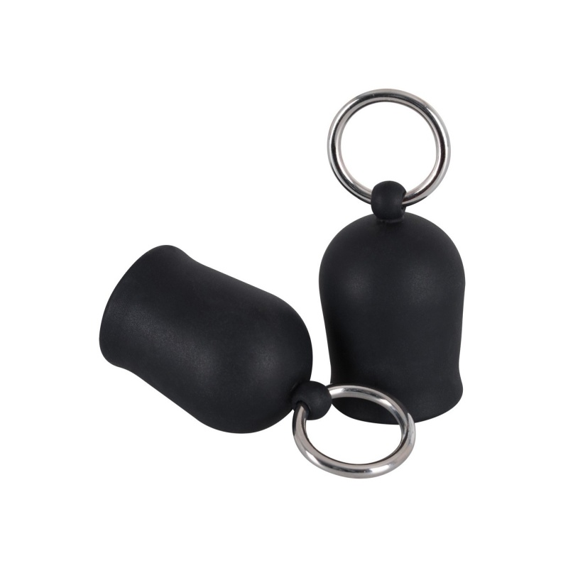 Pompeczki na sutki Nipple Suckers – czarne silikonowe miseczki z metalowym pierścieniem, średnica wewnętrzna 2,1 cm - 2