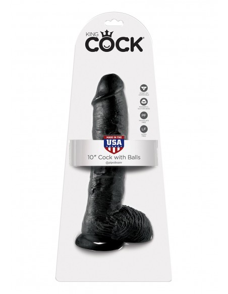 Dildo-COCK 10 INCH W/ BALLS BLACK - Dilda realistyczne - 2