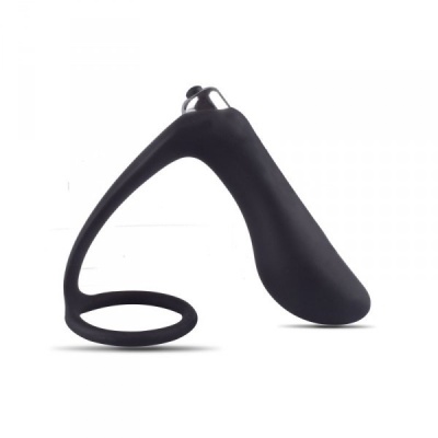 Wibrujący korek analny P-Ring z pierścieniem na penisa, czarny silikon 15 cm - 1 2
