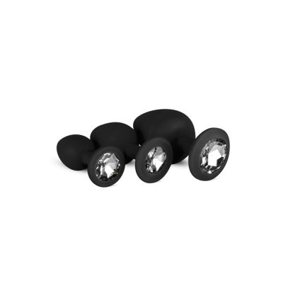 Zestaw korków analnych Diamond Plug Set-Black, 3-częściowy, silikonowy, z kamieniem, średnica 0,8-4 cm - 1