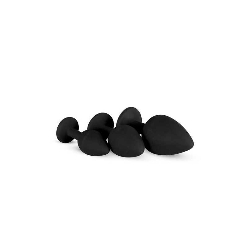 Zestaw korków analnych Diamond Plug Set-Black, 3-częściowy, silikonowy, z kamieniem, średnica 0,8-4 cm - 2