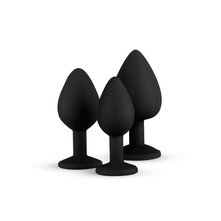 Zestaw korków analnych Diamond Plug Set-Black, 3-częściowy, silikonowy, z kamieniem, średnica 0,8-4 cm - 4