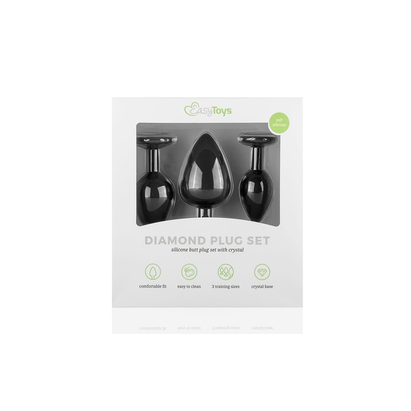 Zestaw korków analnych Diamond Plug Set-Black, 3-częściowy, silikonowy, z kamieniem, średnica 0,8-4 cm - 6