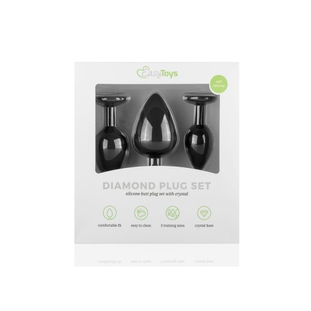 Zestaw korków analnych Diamond Plug Set-Black, 3-częściowy, silikonowy, z kamieniem, średnica 0,8-4 cm - 6