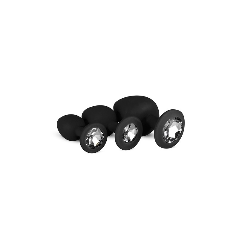 Zestaw korków analnych Diamond Plug Set-Black, 3-częściowy, silikonowy, z kamieniem, średnica 0,8-4 cm - 9