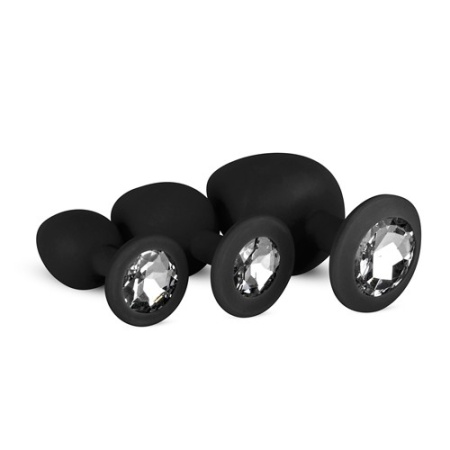Zestaw korków analnych Diamond Plug Set-Black, 3-częściowy, silikonowy, z kamieniem, średnica 0,8-4 cm - 9