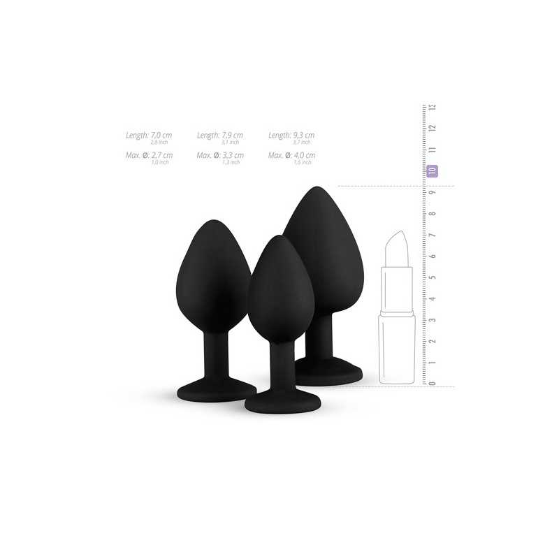 Zestaw korków analnych Diamond Plug Set-Black, 3-częściowy, silikonowy, z kamieniem, średnica 0,8-4 cm - 11