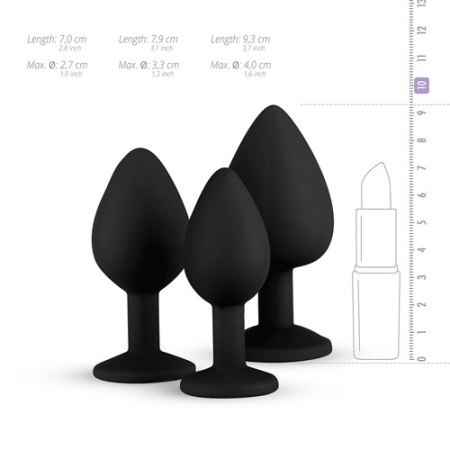 Zestaw korków analnych Diamond Plug Set-Black, 3-częściowy, silikonowy, z kamieniem, średnica 0,8-4 cm - 11
