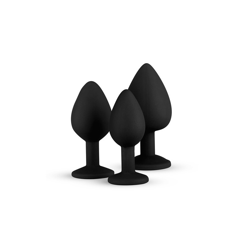 Zestaw korków analnych Diamond Plug Set-Black, 3-częściowy, silikonowy, z kamieniem, średnica 0,8-4 cm - 14