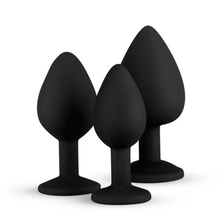 Zestaw korków analnych Diamond Plug Set-Black, 3-częściowy, silikonowy, z kamieniem, średnica 0,8-4 cm - 14