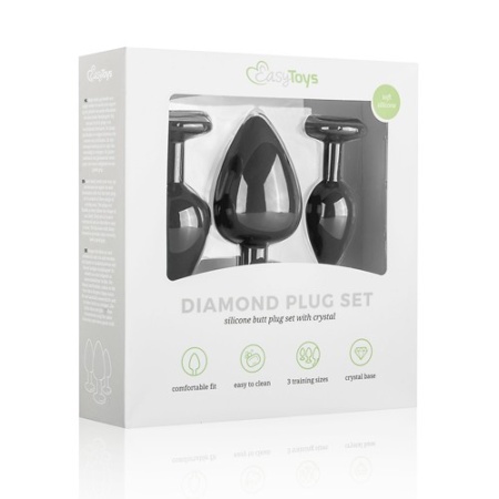 Zestaw korków analnych Diamond Plug Set-Black, 3-częściowy, silikonowy, z kamieniem, średnica 0,8-4 cm - 15