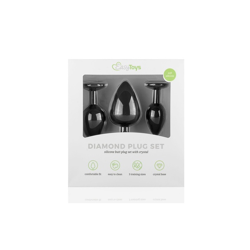Zestaw korków analnych Diamond Plug Set-Black, 3-częściowy, silikonowy, z kamieniem, średnica 0,8-4 cm - 16