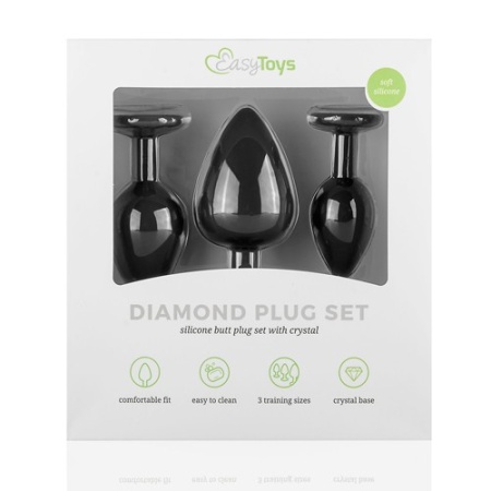 Zestaw korków analnych Diamond Plug Set-Black, 3-częściowy, silikonowy, z kamieniem, średnica 0,8-4 cm - 16