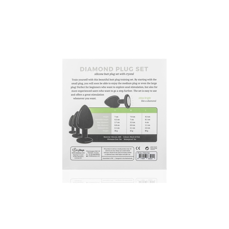 Zestaw korków analnych Diamond Plug Set-Black, 3-częściowy, silikonowy, z kamieniem, średnica 0,8-4 cm - 18
