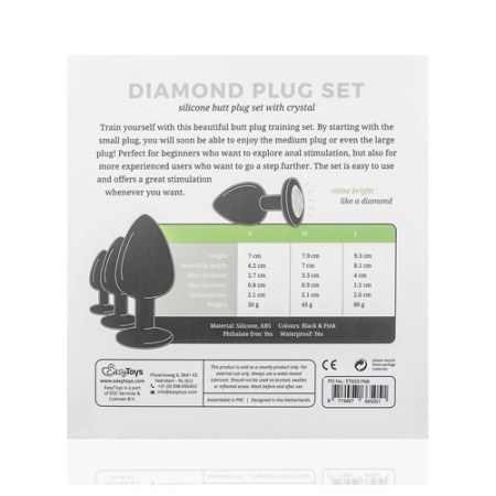 Zestaw korków analnych Diamond Plug Set-Black, 3-częściowy, silikonowy, z kamieniem, średnica 0,8-4 cm - 18