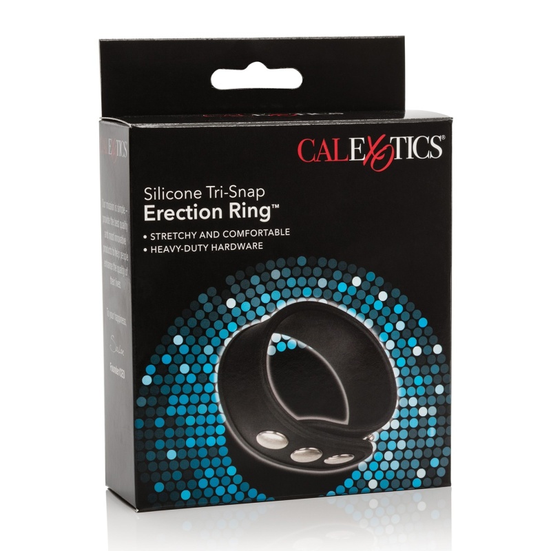 Pierścień erekcyjny Silicone 3-Snap Black z opaską 2 cm i regulacją trzema zatrzaskami - 2