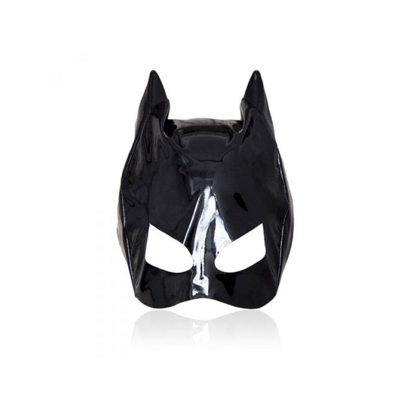 Cat Mask Large Black - Czarna kocia maska bondage z uszami, regulacja, otwory na oczy i usta - 1
