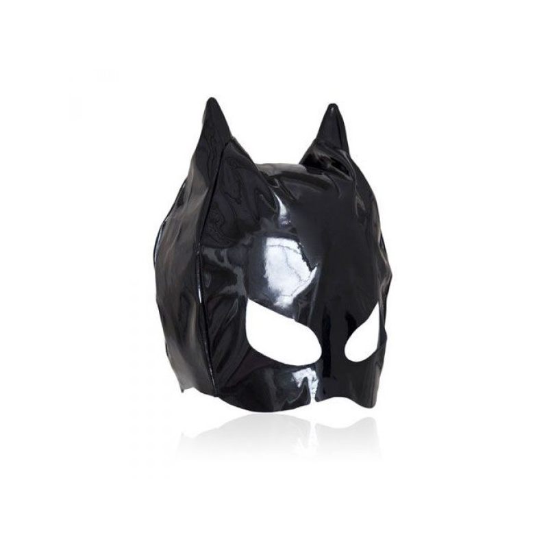 Cat Mask Large Black - Czarna kocia maska bondage z uszami, regulacja, otwory na oczy i usta - 2