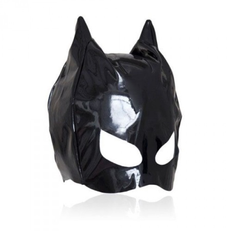 Cat Mask Large Black - Czarna kocia maska bondage z uszami, regulacja, otwory na oczy i usta - 2