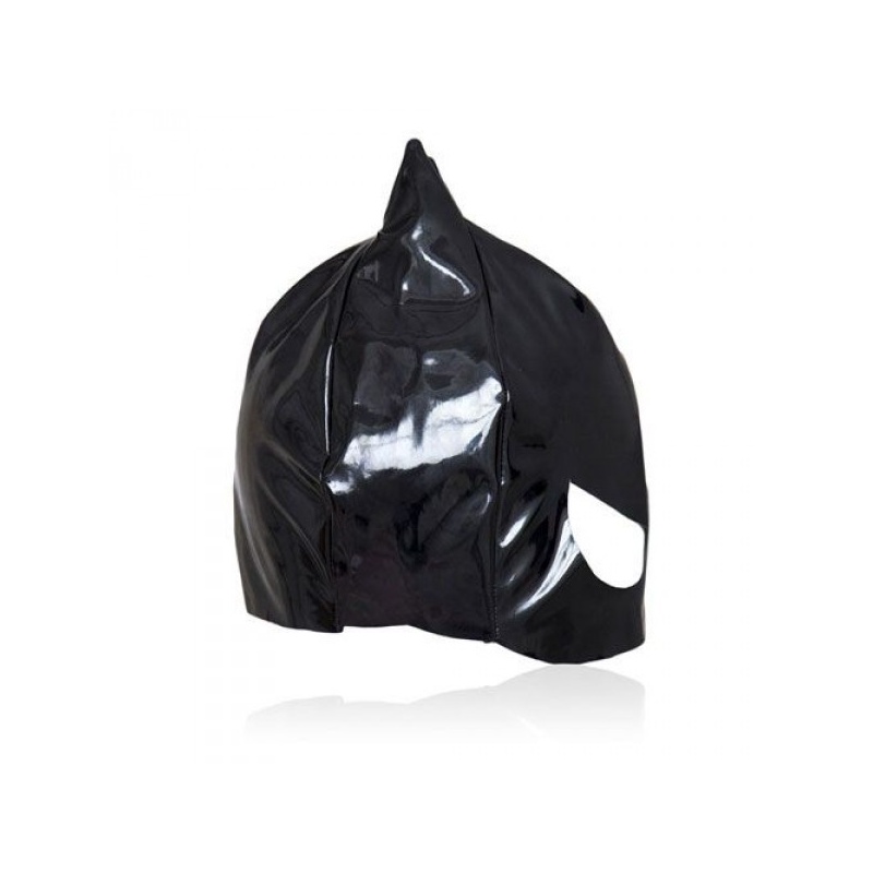 Cat Mask Large Black - Czarna kocia maska bondage z uszami, regulacja, otwory na oczy i usta - 3