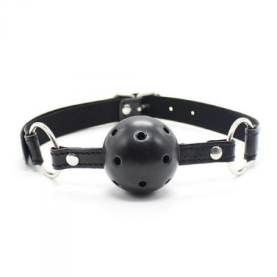Knebel oddechowy Ball Gag czarny 5 cm z otworami wentylacyjnymi - 1
