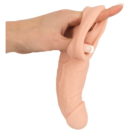 Nakładka na penisa Nature Skin – przedłużająca o 5 cm, z otworem na jądra, TPE, długość 21 cm, średnica wewnętrzna 2,7 cm - 4