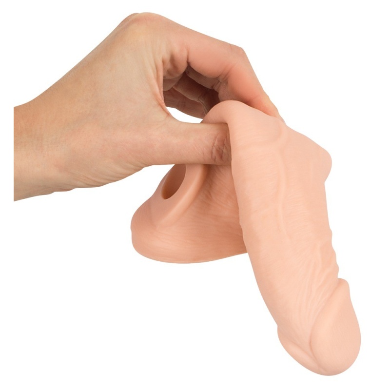 Nakładka na penisa Nature Skin – przedłużająca o 5 cm, z otworem na jądra, TPE, długość 21 cm, średnica wewnętrzna 2,7 cm - 5