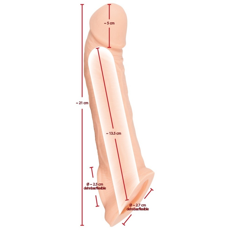 Nakładka na penisa Nature Skin – przedłużająca o 5 cm, z otworem na jądra, TPE, długość 21 cm, średnica wewnętrzna 2,7 cm - 6